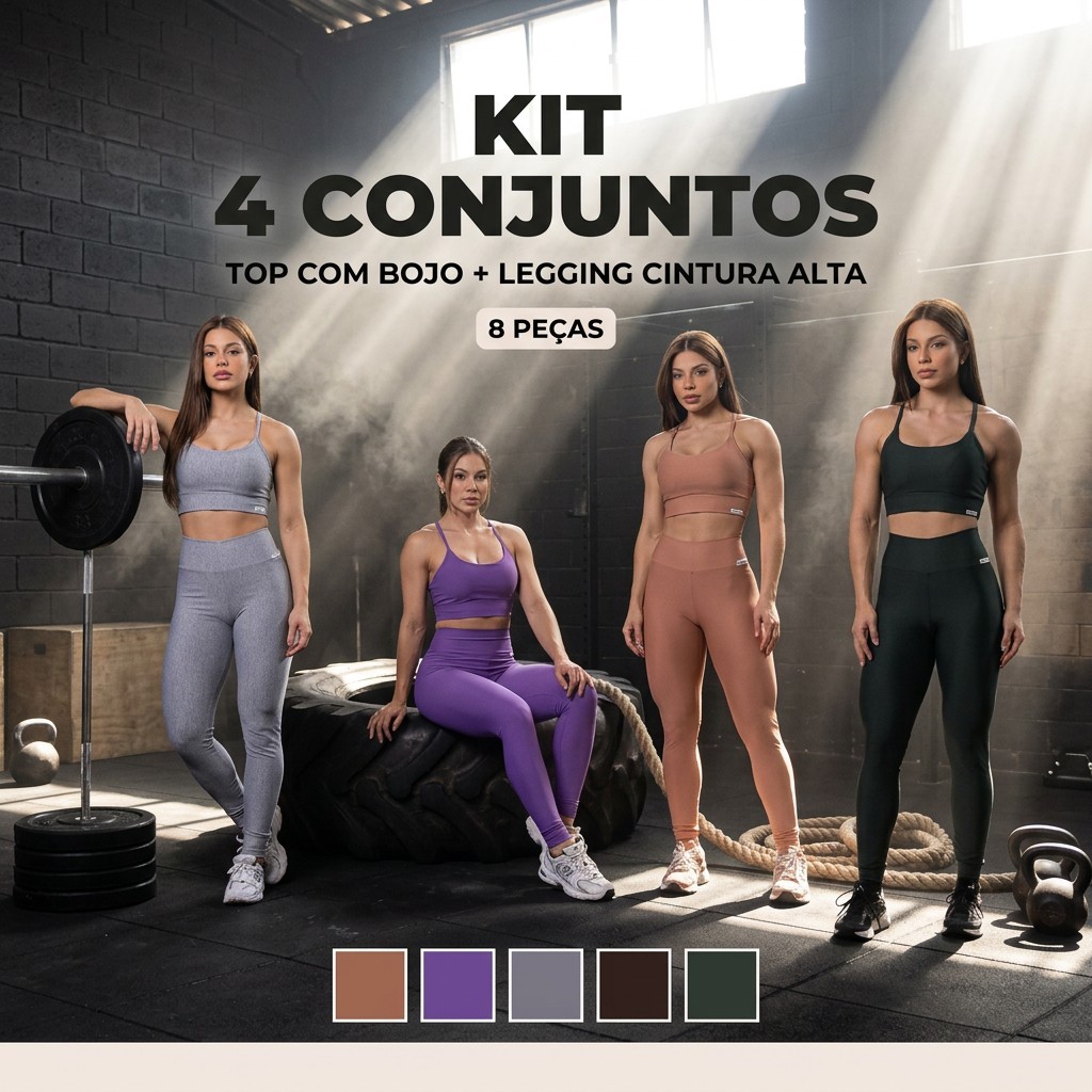 Kit Conjuntos Fitness Femininos Academia Top Bojo Legging Suplex Zero Transparência