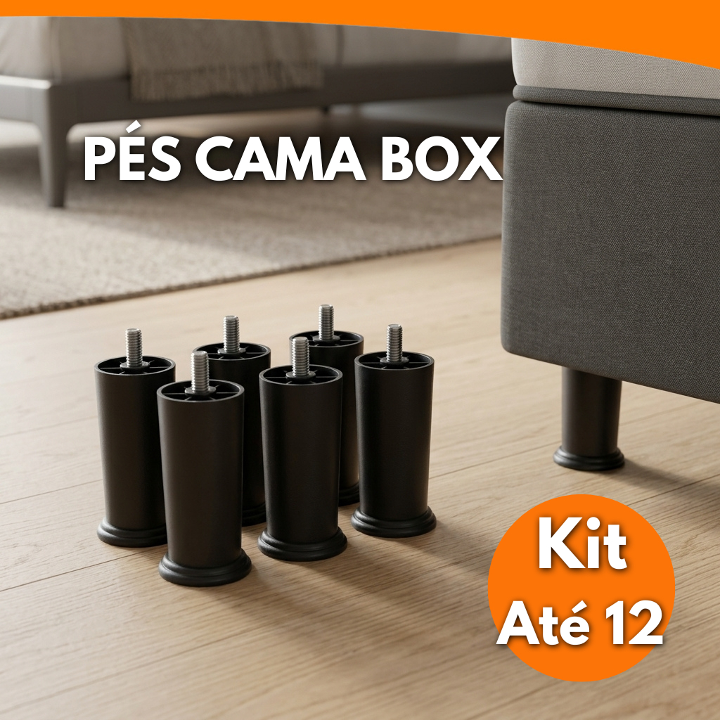 Pé de Cama Box 12cm Com Parafuso Rosqueável Pezinho Reforçado Plástico Diversas Quantidades
