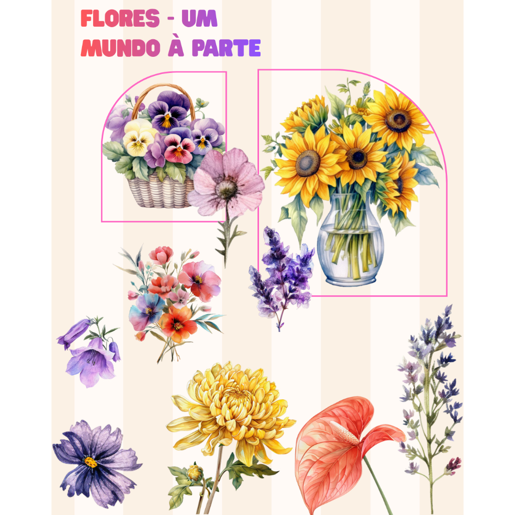 Adesivos Vintage Coleção Flores 6 Cartelas Soltos Scrapbooking Bullet Journal Floral Die Cuts Papelaria