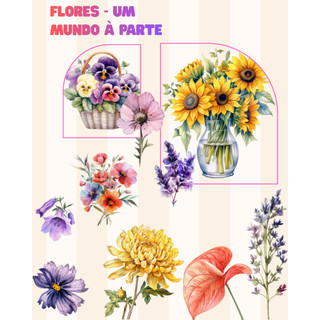 Adesivos Vintage Coleção Flores 6 Cartelas Soltos Scrapbooking Bullet Journal Floral Die Cuts Papelaria