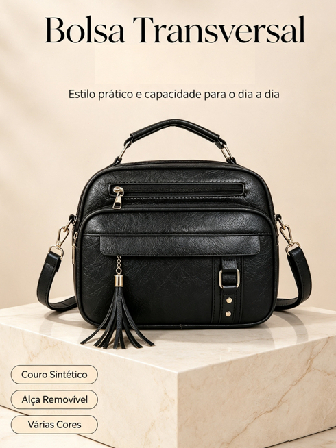 Bolsa Feminina Com Alça Lateral Transversal Faixa de Mão De Couro S2420 AMY