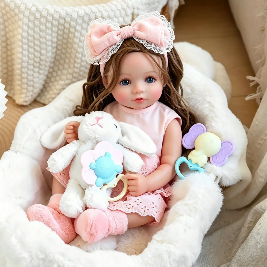 Boneca Rebirth de 45 cm, feita de silicone, com pele macia, que pode ser banhada e vestida.