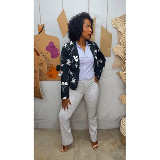 Brechó, blazer estampado, blazer forrado, preto e branco, terno feminino, blazer feminino, bazar, pinterest, blogueira,