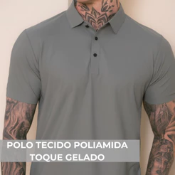 Camisa Poliamida Gola Polo Toque Gelado Premium Camiseta Masculina com Gola e Botao Tecido Gelado Elastico Sem Costura