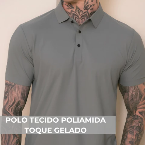 Camisa Poliamida Gola Polo Toque Gelado Premium Camiseta Masculina com Gola e Botao Tecido Gelado Elastico Sem Costura