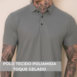 Camisa Poliamida Gola Polo Toque Gelado Premium Camiseta Masculina com Gola e Botao Tecid…