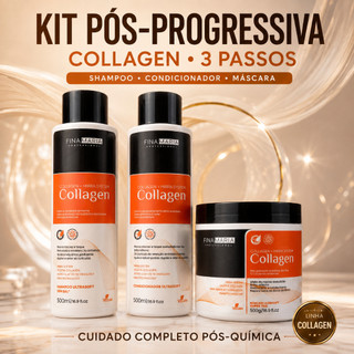 KIT PÓS PROGRESSIVA COLLAGEN 3 PASSOS PÓS QUIMICA | SHAMPOO, CONDICIONADOR E MASCARA | FINA MARIA