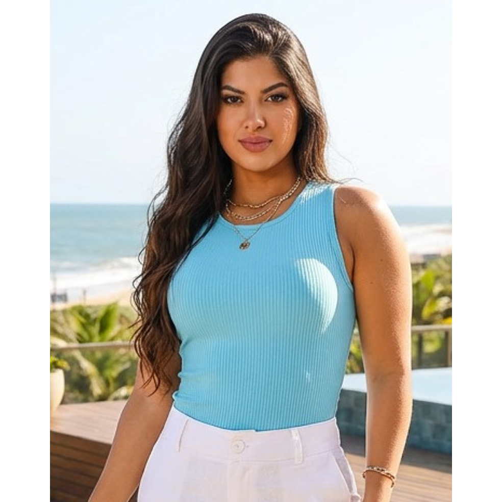 Regata Feminina Canelada Blusa Básica com Elastano Justa ao Corpo Sem Manga Casual Verão Moda Feminina Várias Cores