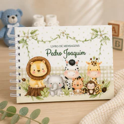 Livro de Mensagens Chá de Bebê Personalizado Tema Safari | Caderno de Recados para Chá de Bebê | 35 Folhas 180g