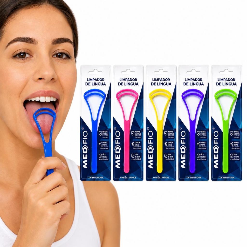 Kit 5 Higienizador de Língua Removedor de Saburra Limpador Bucal Reutilizável