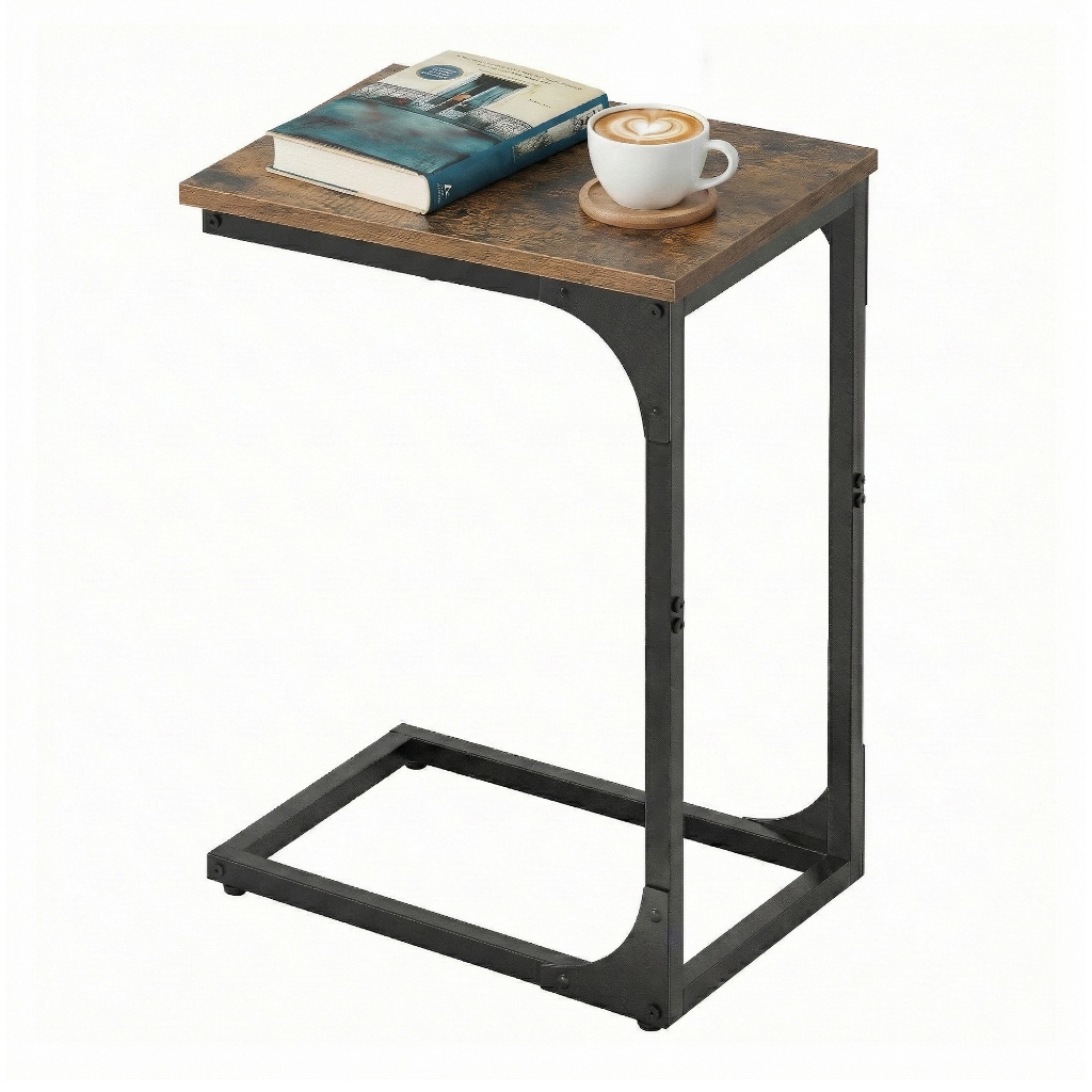 SONGMICS Mesa de Apoio para Sofá, Mesa de Cabeceira, Estrutura Metálica, Estilo Industrial, para Sala ou Quarto, Marrom