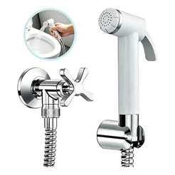 Ducha Higiênica Preta Metal Banheiro Completa com Registro 1/4 Volta Gatilho Metal Mangueira Cromada 2m Moderna