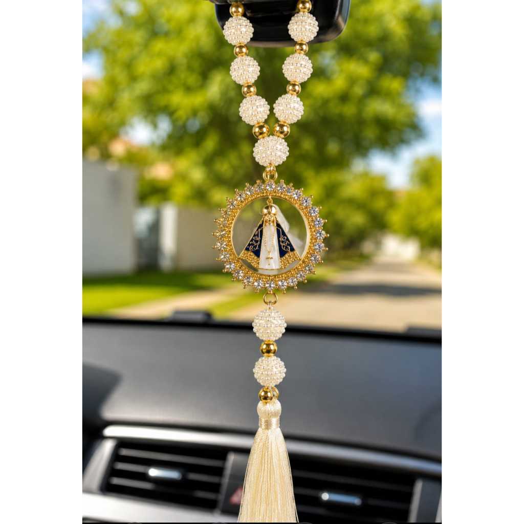 Terço Dezenas para Carro Retrovisor com Imagem de Nossa Senhora Aparecida 27cm