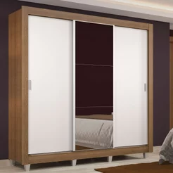 Guarda Roupa Casal Madesa Lyon 3 Portas de Correr com Espelho 2 Gavetas com Pés - Rustic/Branco