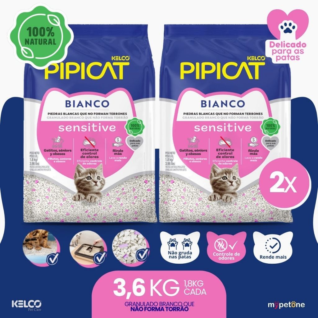 Kit 2 Pipicat Bianco Sensitive Granulado Sanitário - 1,8Kg