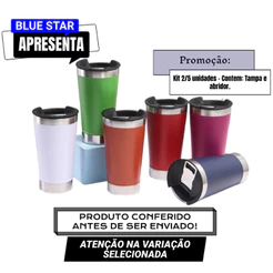 Kit 2/5 Copo Inox 473ML Térmico para Cerveja com Abridor Garrafa eTampa Parede Dupla Quente e Gelado - Promoção