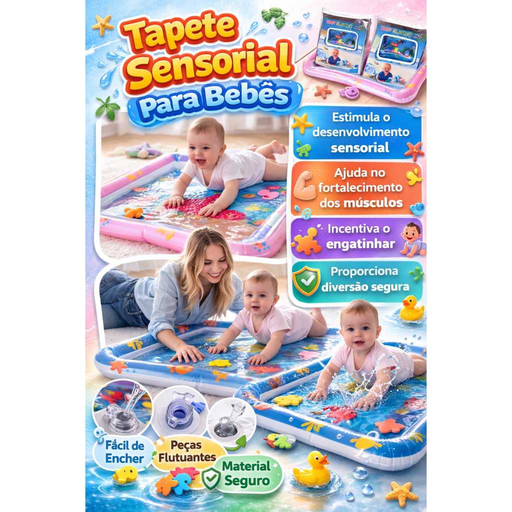 Tapete Inflável de Água para Bebê Estimula Coordenação Motora e Desenvolvimento Sensorial Educativo · foto 2