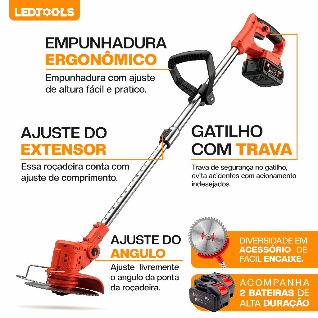 Aparador Roçadeira Cortador De Grama Sem Fio à Bateria 48v 3 em 1 Gramado e Jardinagem · foto 2