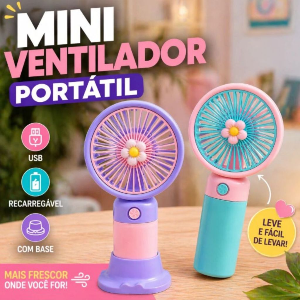 Mini Ventilador De Mão Portátil Recarregável Usb com suporte Para Escritório
