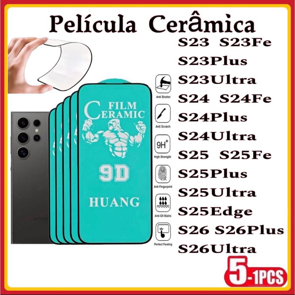 Película Cerâmica 9D 3D Samsung Gel Hidrogel Flexível S26 S23 S23PLUS S23FE S24 S24PLUS S24ULTRA S25 S25ULTRA S25FE