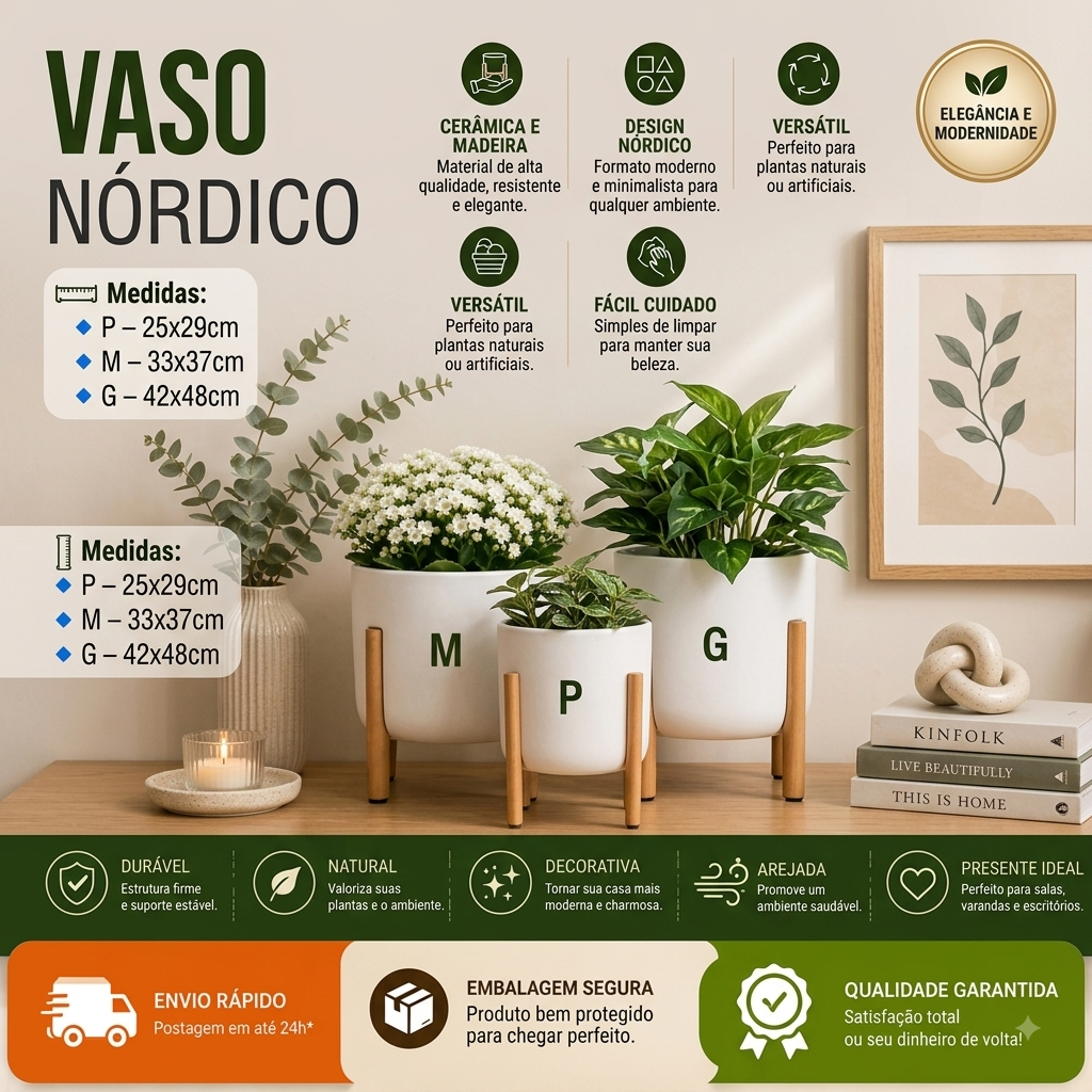 Vaso Para Plantas Com Pé de Madeira Vaso Nórdico com Suporte