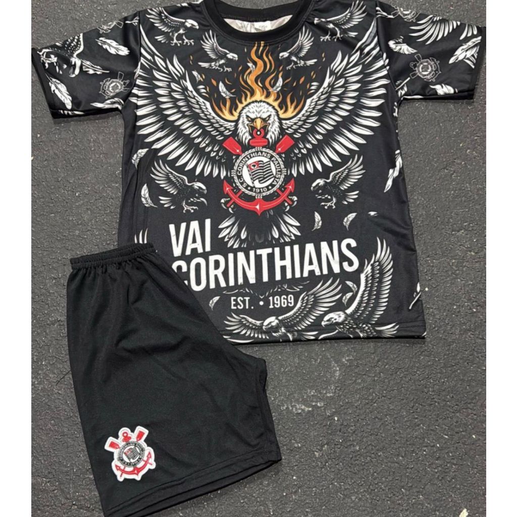 Conjunto Gaviões da Fiel Camisa + Bermuda Infantil e Juvenil