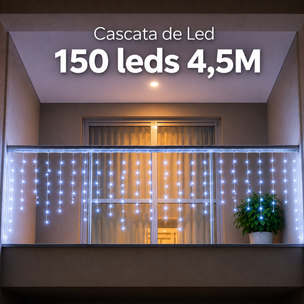 Cortina de Led Branco Quente Varanda Casa Jardim Pisca Pisca Luz 150 Leds Bivolt Decoração Natalina