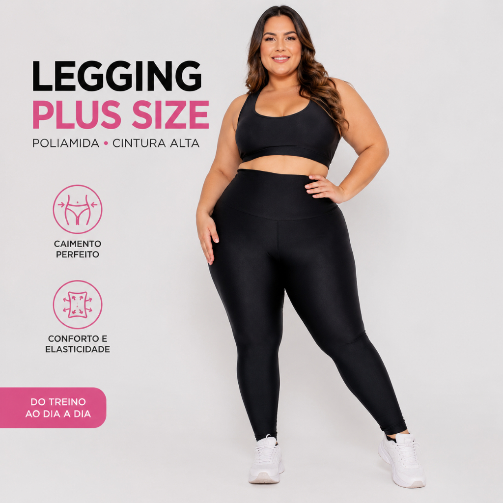 Calça Legging Feminina Plus Size Cintura Alta Poliamida Fitness Academia