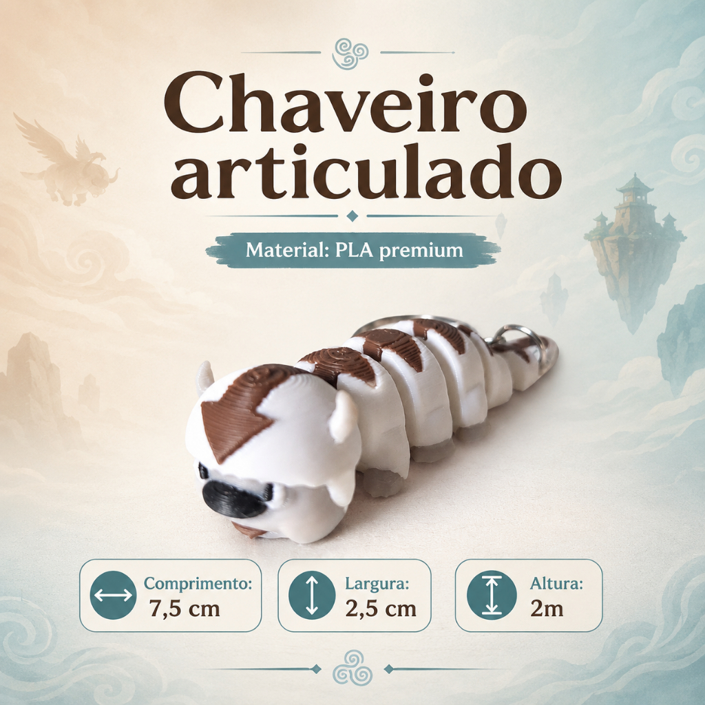 Chaveiro Appa Articulado 3D – Avatar A Lenda de Aang | Presente Geek em PLA