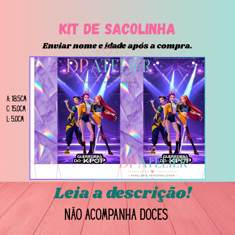 Sacolinha Personalizada Festa Infantil | Sacola Surpresa Lembrancinha | Nome e Idade -Tema: As Guerreiras do K-poop