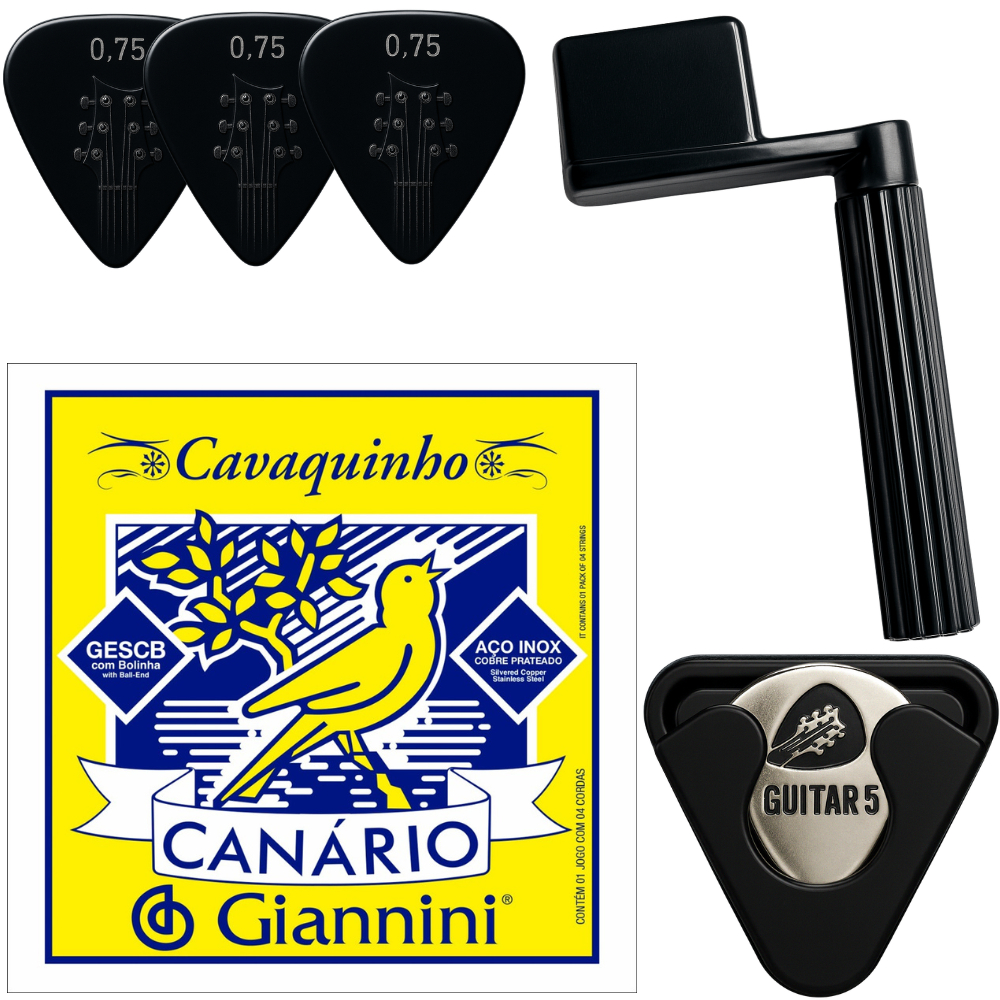 Encordoamento Cordas Para Cavaquinho Cavaco Canário (Giannini) + Palhetas + Enrolador