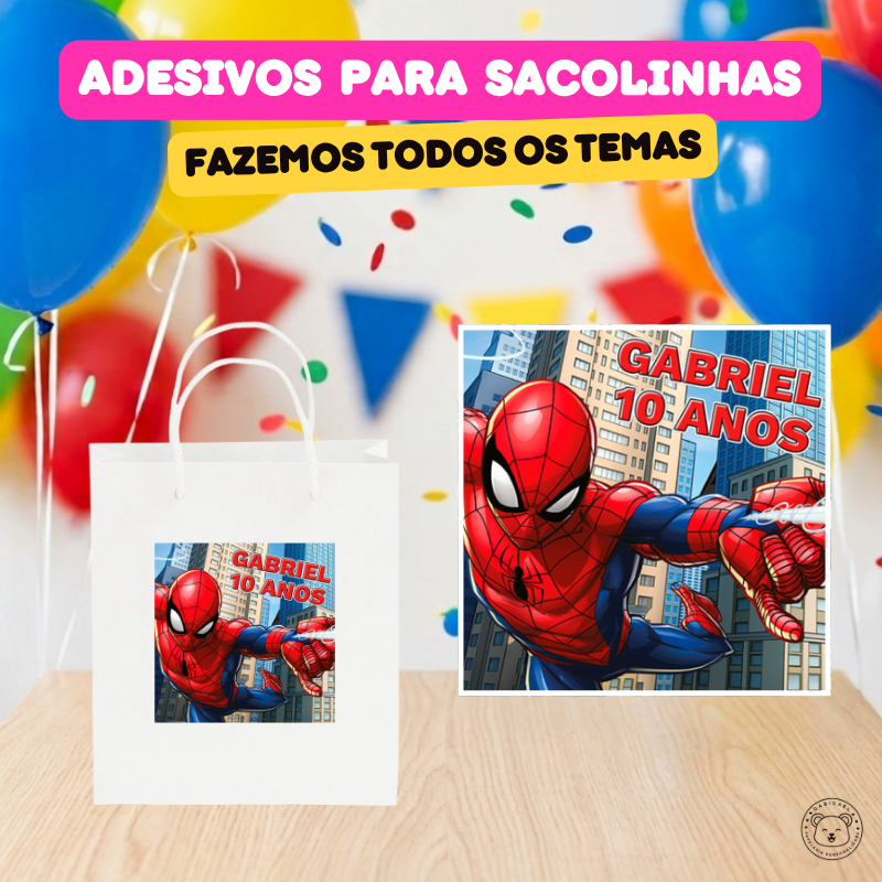 ENVIO RÁPIDO Adesivo Rótulo Personalizado para Sacolinha Homem Aranha | Aniversário, Festa, Lembrancinhas, Mimos