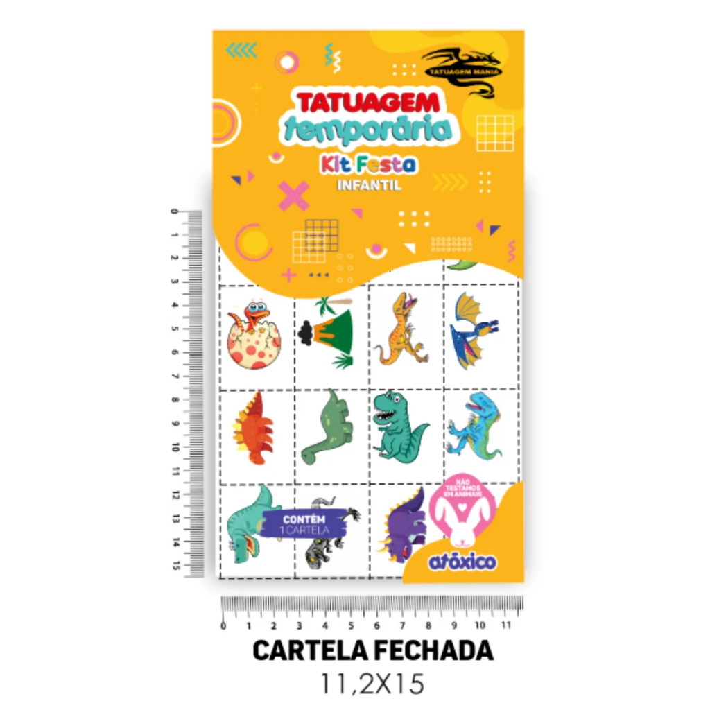 Tatuagem Temporária Infantil DINOSSAUROS kit de cartelas menino - brindes para aniversário infantil — imagem 2 de 2