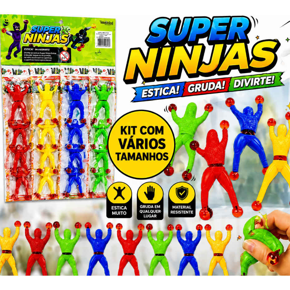 Kit Super Ninja Boneco Gruda Parede Escala Grude Vidro Brinquedo Lembrancinha Festa Infantil