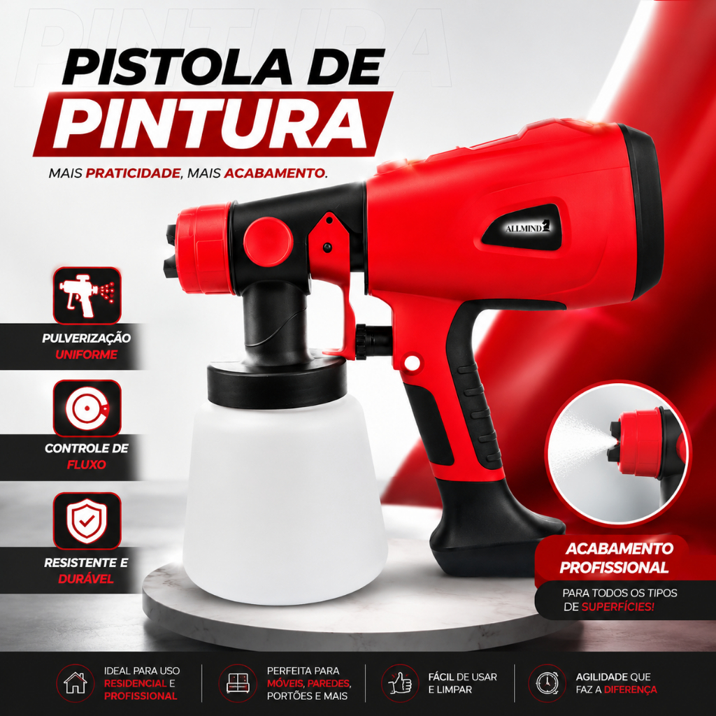 Pistola Para Pintura Elétrica Pulverizador Pulveirizadora de Tinta 900w Profissi