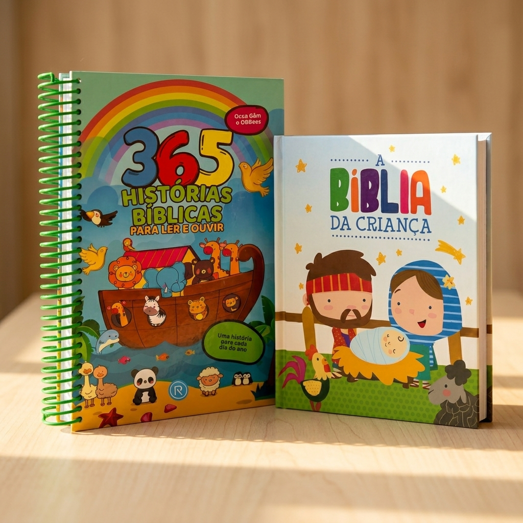 Kit 2 Livros 365 Histórias Bíblicas + A Bíblia da Criança Bíblia Infantil Aprendizado e Fé