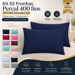 Kit 02 Fronhas Percal 400 fios , Capa para Travesseiro King e Super King, 90x50 ,50x90.