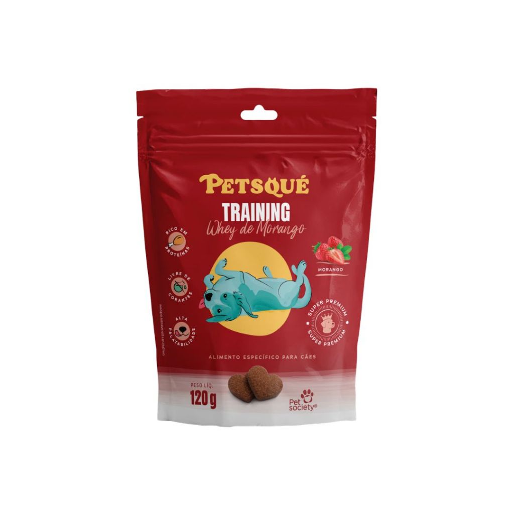 Petisco Natural Para Cachorro Petsqué Training Sabor Whey de Morango 120g