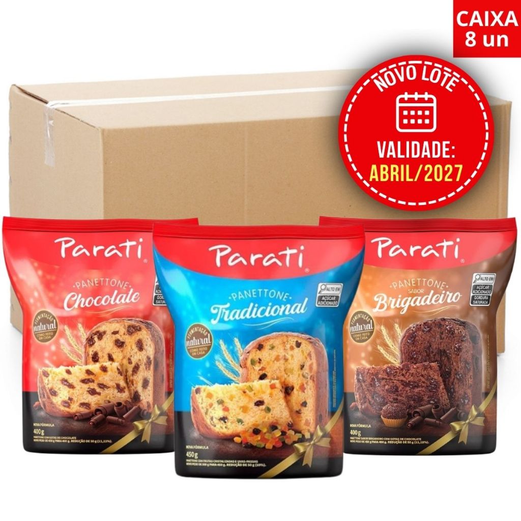 Caixa 8un Panettone Natal Parati Frutas Cristalizadas Chocotone Gotas Chocolate Panetone Brigadeiro