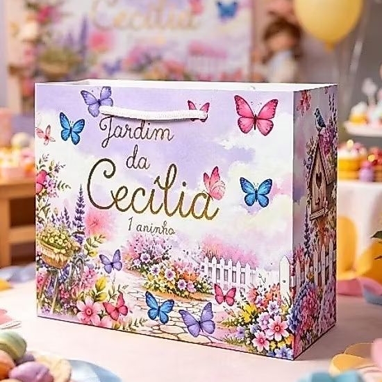 Sacolinha Jardim de  Borboletas Personalizada | Lembrancinha Infantil,mimo, sacolinha pegue e monte