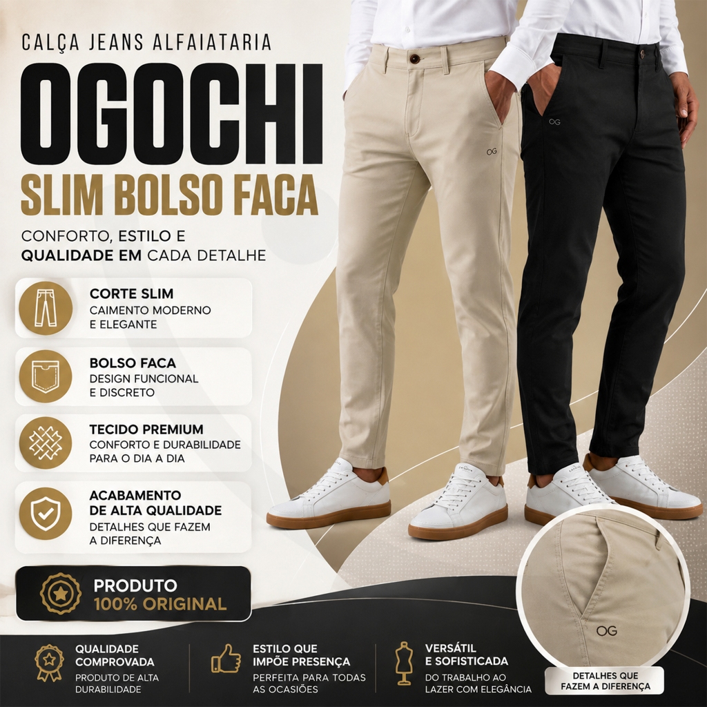 Calça Masculina Sarja Slim Ogochi Elastano Calça Masculina Casual Calça Social Conforto Premium