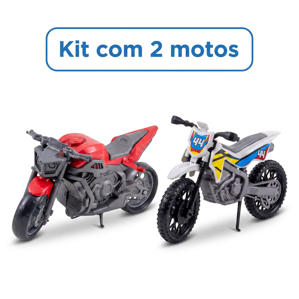 Kit com 2 Motos Modelo Cross + Esportiva Motinha Brinquedo 18cm | Certificado Inmetro | QUEEN SHOP