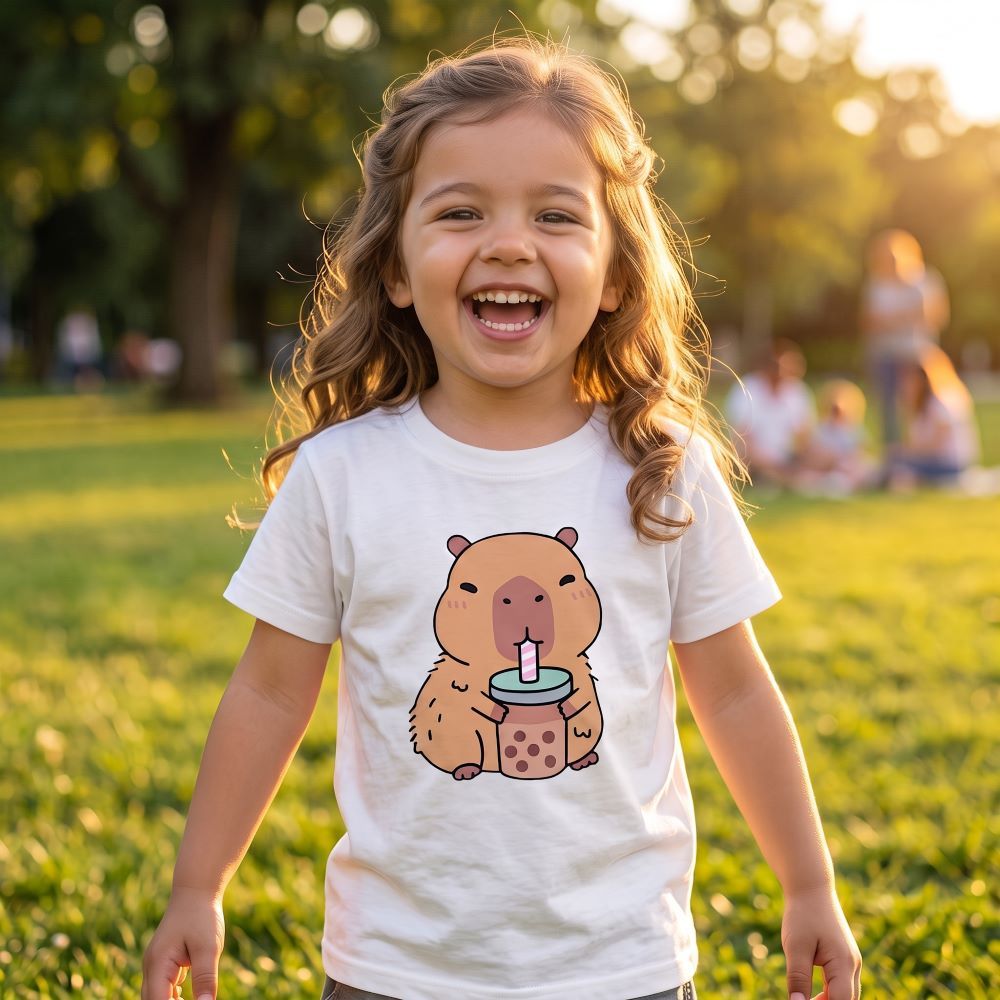 Camiseta Infantil Capivara Algodão Confortável Unissex Manga Curta 2 a 14