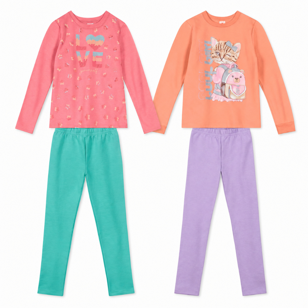 Conjunto Infantil Feminino Brandili 100% Algodão Blusa Moletom e Legging Flanelada com Felpa Menina