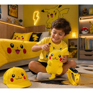 kit Pelúcia Boneco Pikachu + Relógio Pikachu + Boné Pikachu Infantil