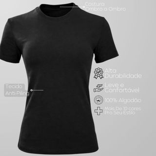 Camiseta Feminina Confortável Lisa 100% Algodão Básica Casual Dia a Dia