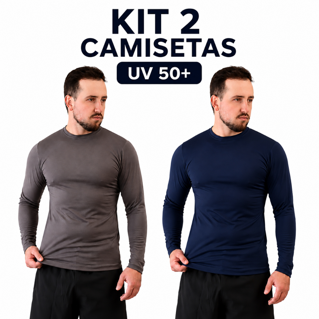 Kit 2 Camisetas Básica Segunda Pele Masculina Proteção Uv Manga Longa Blusa Academia Praia Sport