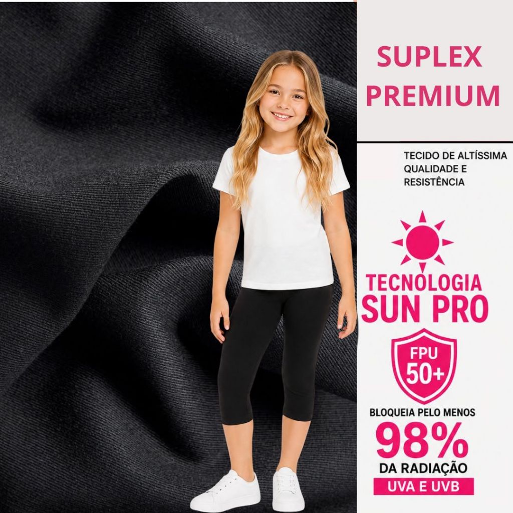 Calça Corsário Capri Infantil Menina Bermuda Feminina em Suplex 06 ao 14
