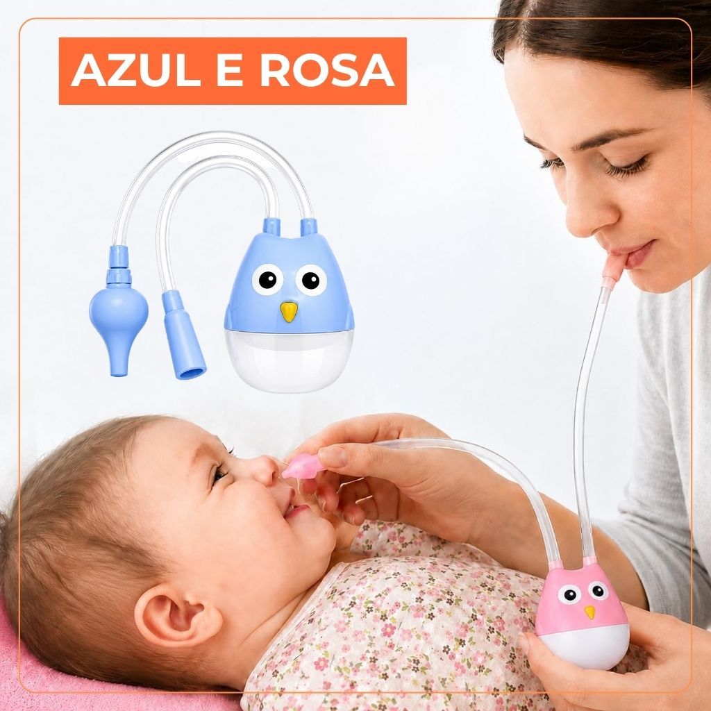 Aspirador Nasal Infantil Bebê de Silicone com Sugador de Catarro Meleca com Reservatório Higiênico
