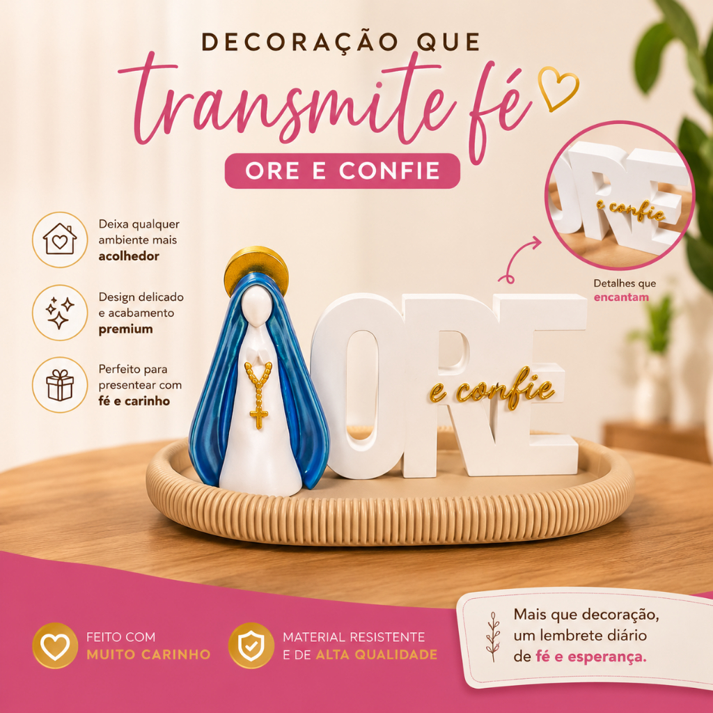Conjunto Religioso Nossa Senhora  Aparecida /E Letreiro Ore E Confie com altar religioso Presente e decoração